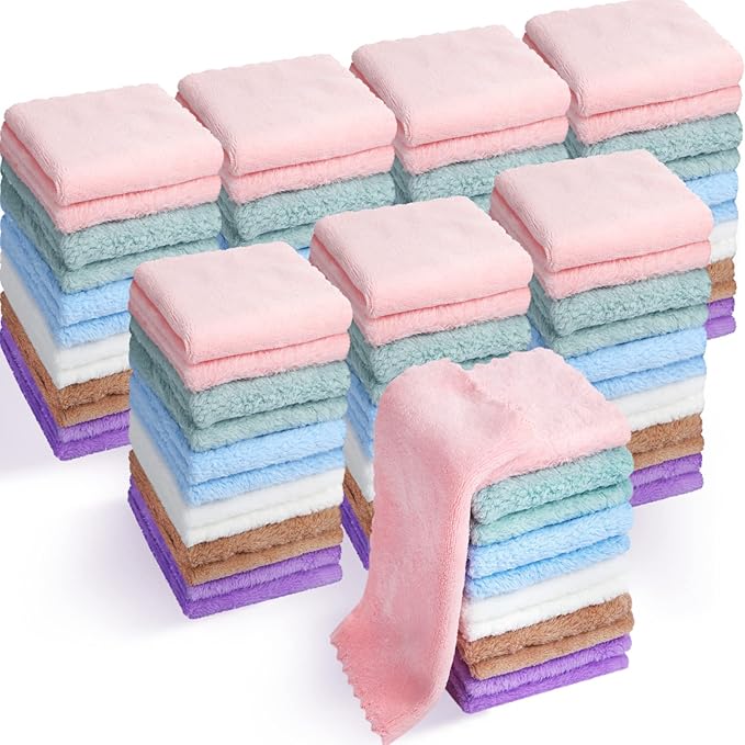 Chumia 96 Pack Baby Washcloths Bulk 10 x 10 Inch Soft Microfiber Coral Fleece Baby Face Towels Absorbent Wash Cloths for Newborn and Toddler,Gentle on Sensitive Skin for Face Body(Multicolor)