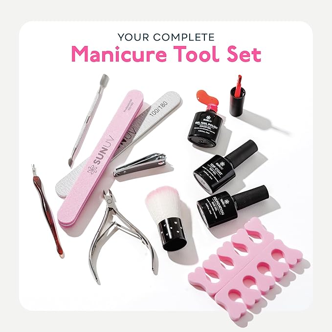 SUNUV Gel Nail Polish Kit with UV Light, Gel Polish Nail Kit Base and Glossy Top Coat Set 12 Colors Manicure Tools Gift for Woman