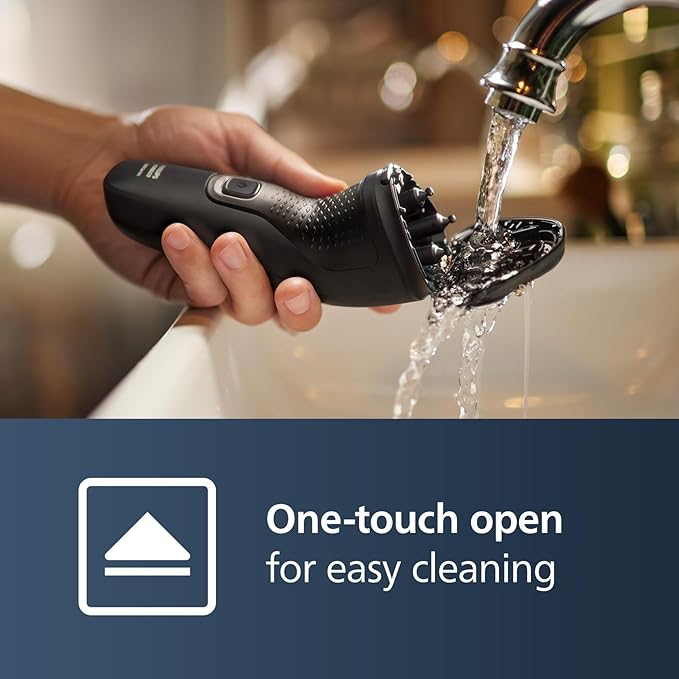 Philips Norelco Shaver 1100 Series, Dry Electric Shaver, 27 Self-Sharpening ComfortCut Blades, 4D Floating Heads, P-Cap, Deep Black, Model S1016/90