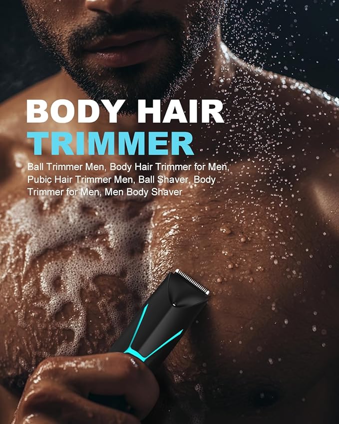 Electric Body Hair Trimmer for Men - Manscape Pubic Hair Groomer Waterproof Ball Shaver Type-C Rechargeable Cordless Replaceable Ceramic Blade Clipper Wet/Dry Male Professional Grooming Smooth