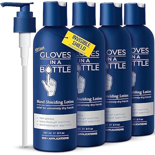 Gloves In A Bottle 4-Pack Shielding Lotion - Great for Dry Itchy Skin! Grease-less and Fragrance Free! (8oz-240ml)