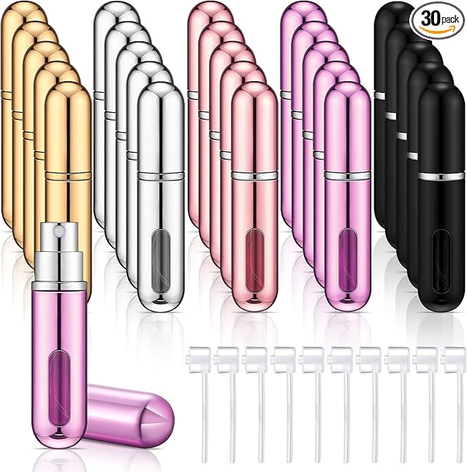 30 Pieces Refillable Perfume Atomizer Mini Refillable Spray Perfume Bottle in 5 ml with 10 Perfume Dispenser Pump Transfer Tool Travel Perfume Bottle Small Refillable Scent Pump Case (Multi Colors)