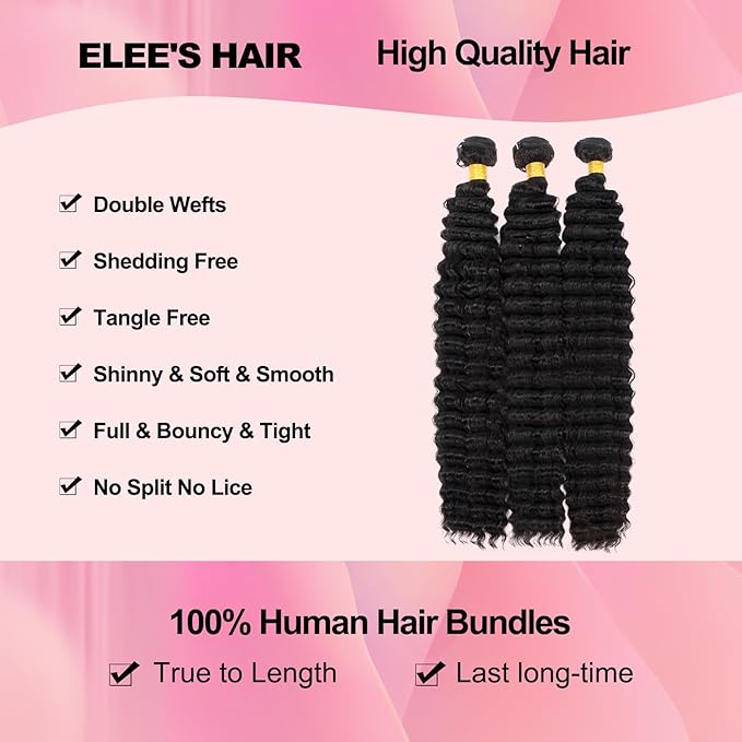 12A Brazilian Deep Wave Human Hair 3 Bundles 22" 24" 26" 300g Pineapple Deep Wave Bundles 100% Unprocessed Virgin Remy Hair Bundles Deep Curly Human Hair Weft for Black Women Natural Color