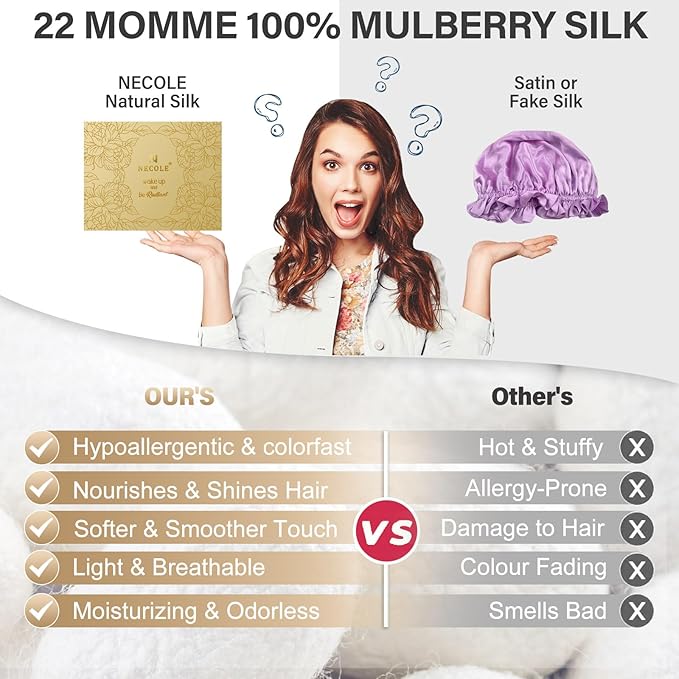22 Momme 100% Mulberry Double Silk bonnet for sleeping women Double Layer lined Stay On Head for Hair Care with adjustable elastic Band Non-Slip Silk Turban Curly Hair silk hair cap Gold
