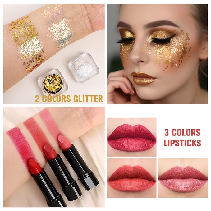 Professional Makeup Kit for Women Girl Full Kit with Mirror 60 Colors All in One Make up Gift Set Included Eyeshadow,Blusher,Highlighter,Compact Powder,Brow Powder,Lipstick,Glitter,Eyeliner,Mascara 02