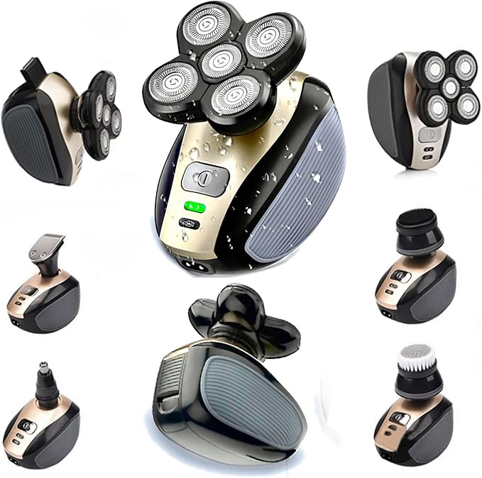 Electric Shaver Bald Head Shaver Head Shavers for Bald Men Electic Razor for Men Waterproof Cordless Trimmer for Nose Ear Face Body Wet Dry Men's Rotary Shavers for Head Shaving Machine 5 in 1 4D