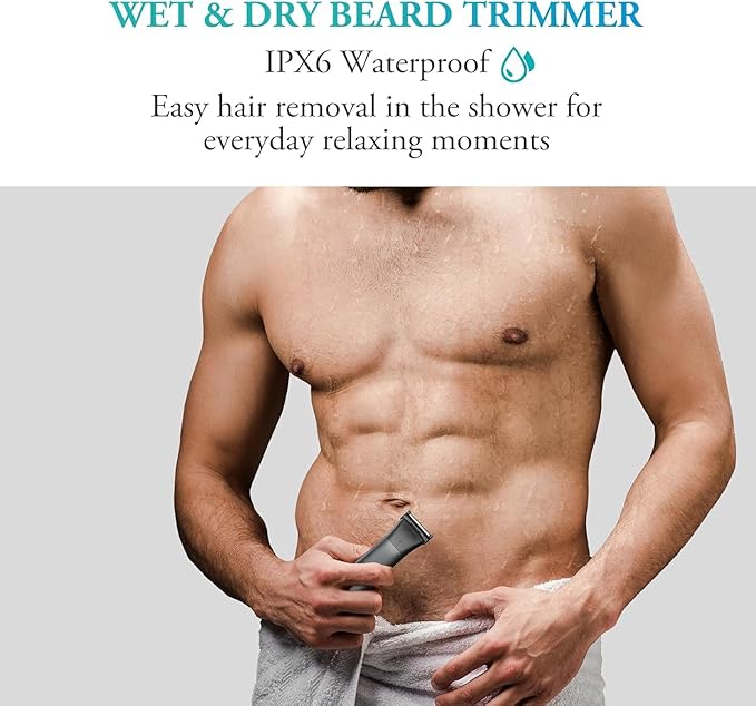 Body Hair Trimmer for Men - 6.0 Upgraded Mens Beard Trimmer, 2-in-1 Dual-Head Groin & Pubic Hair Trimmers for Privates IPX6 Waterproof Wet/Dry Use Rechargeable Body Shavers for Men Ball Shavers