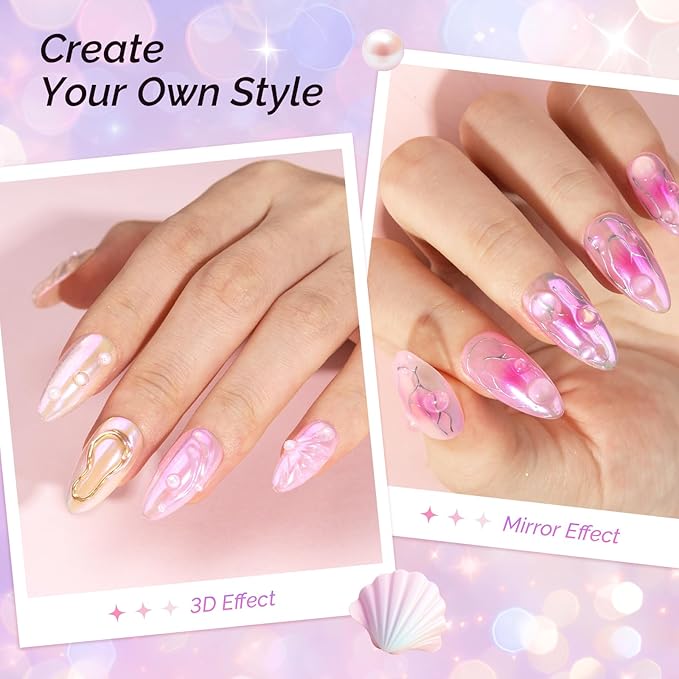 MelodySusie Unicorn Chrome Nail Powder,Ice Transparent Aurora,Mirror Effect,Color Changing Pearlescent,Multi-color Chrome Rainbow Pigment Super Shiny,Suitable for Home DIY Nail Salon