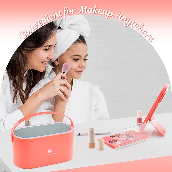 Color Nymph Makeup for Kids with LED Mirror, Make Up Set with Carrying Case for Beginners, Including 26-Color Face Palette Highlighter Lipgloss Eyeliner Dual-Ended Brush