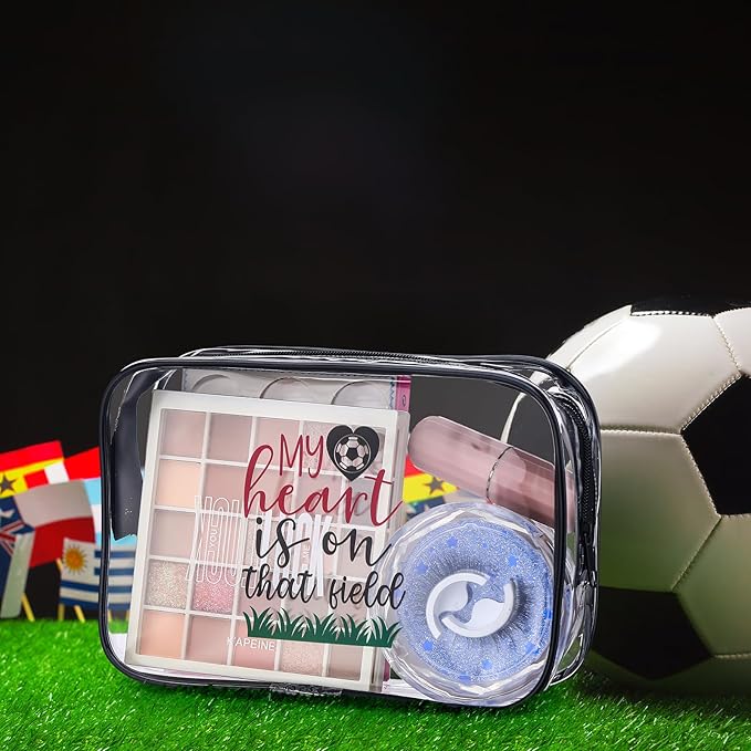 Abbylike 12 Pcs 7 x 4.7 x 2.4'' Soccer Theme Cosmetic Bag Soccer Gifts Accessories for Makeup Clear PVC Soccer Case Toiletry Zipper Pouch for Women Travel Vacation