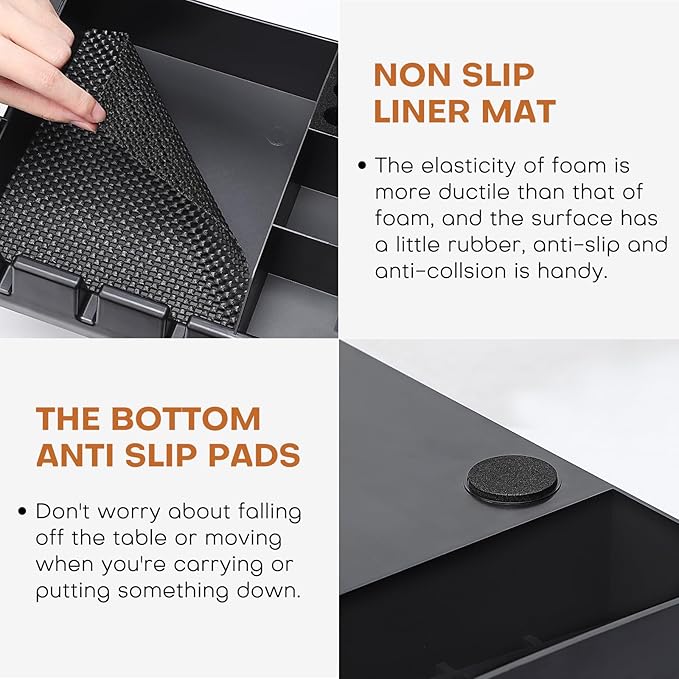 Barber Station Organizer Tray, Barber Clipper Organizer for Trimmers, Razors, Scissors, Combs & Brushes, Multi-Compartments Barbershop Salon Countertop Tray for Hairdressing Tool, Non-slip Mat