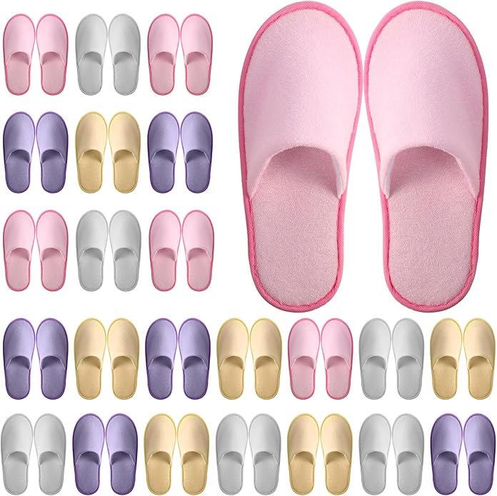 Geyoga 24 Pairs Disposable Slippers for Guests Bulk 2 Size Cotton Hotel Spa House Slippers for Graduation Wedding Party Shoeless Home Travel Individually Wrapped
