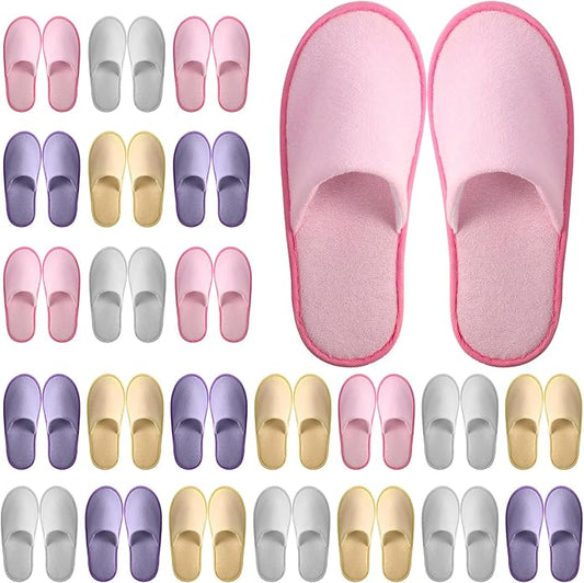 Geyoga 24 Pairs Disposable Slippers for Guests Bulk 2 Size Cotton Hotel Spa House Slippers for Graduation Wedding Party Shoeless Home Travel Individually Wrapped