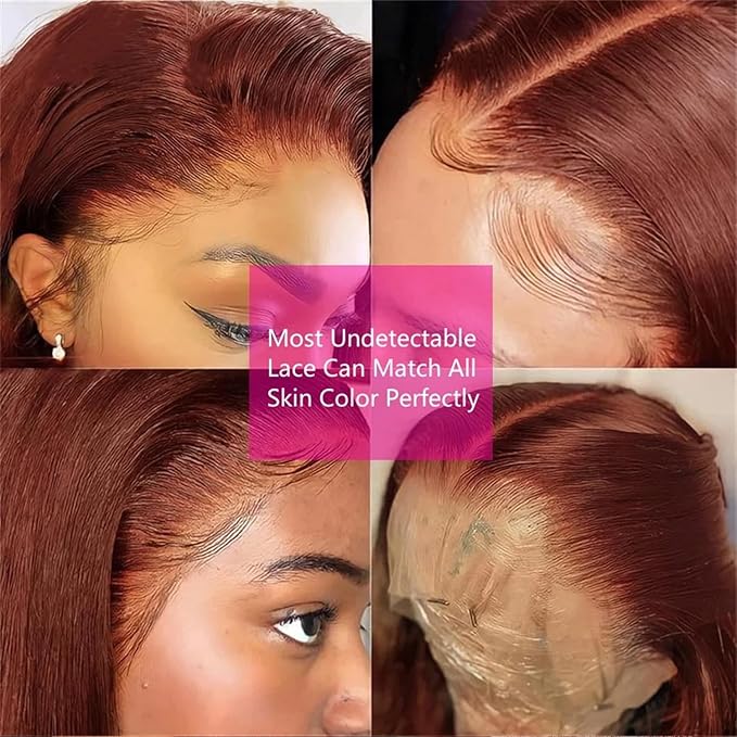 13x4 HD Lace Front Wigs Human Hair Reddish Brown Brazilian Unprocessed Straight Human Hair Lace Frontal Wig with Baby Hair Auburn Copper Colored Glueless Wigs for Women (Reddish Brown,26 Inch)