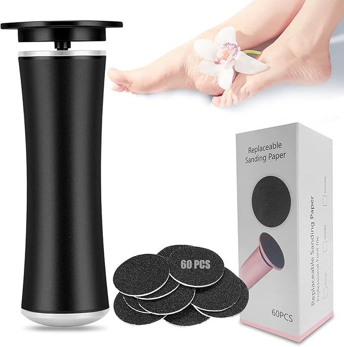Electric Foot File Callus Remover Professional Foot File Pedicure Tools Adjustable Speed 60pcs Replacement Sandpaper disc Easy to Remove Cutin Dead Skin calluses(Black 60pcs)