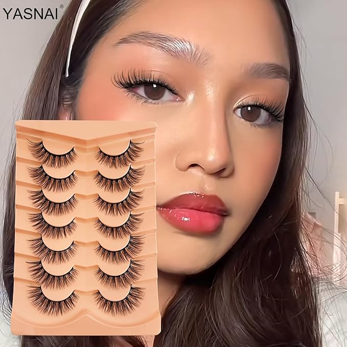 Cat Eye Lash Natural Look NINGLASH Wispy Lashes False Eyelashes Natural Look Fake Eyelash 14mm Faux Mink Lashes Strips 7 Pairs Lash Pack