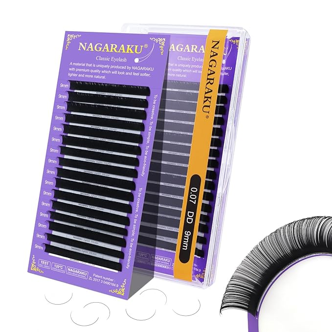 NAGARAKU Eyelash Extensions Individual Lashes Extensions Classic Lash Matte Black 16 Rows Soft Natural Matte Black Professional Beauty Salon Lash Supplies -0.07DD 9mm