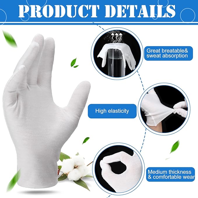 240 Pcs Cotton Gloves Cotton Bulk Pack Moisturizing Gloves Overnight Soft Cotton Gloves Uniform Gloves Coin Inspection Gloves Art Handling Gloves for Man and Woman (White)