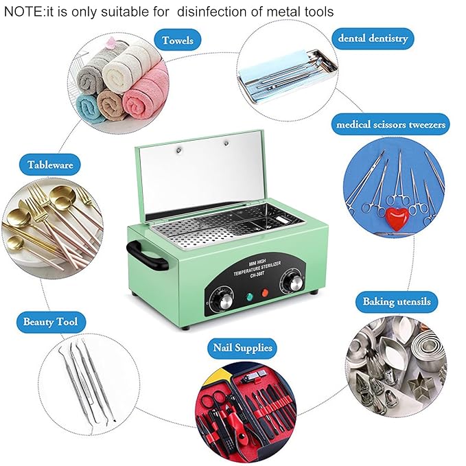 High Temperature Metal Cleaning Box,Misforu 2L Dry Heat Cabinet High Temp with Stainless Tray Timer and Handle for Nail Art Tool Salon Hairdressing Tool Earrings 300W