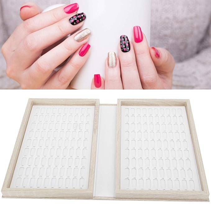 180 Colors Nail Color Card Book - Wood Nail Gel Polish Display Book False Nail Tip Display Board Reusable Nail Practice Design Board Nail Color Swatches Color Design Chart Card (02)