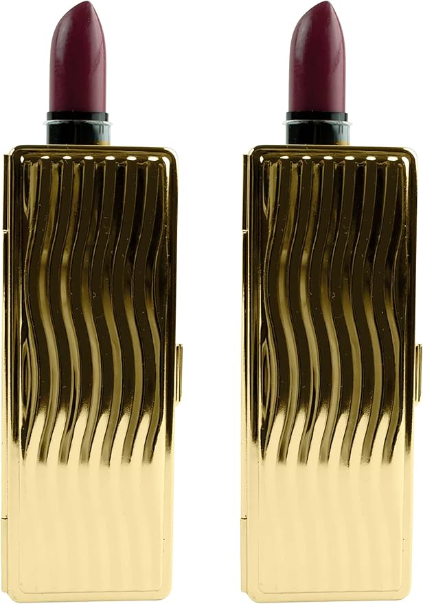 Stephanie Imports Set of 2 Rectangular Vintage Lipstick Cases With Glass Mirror (Gold Wave)