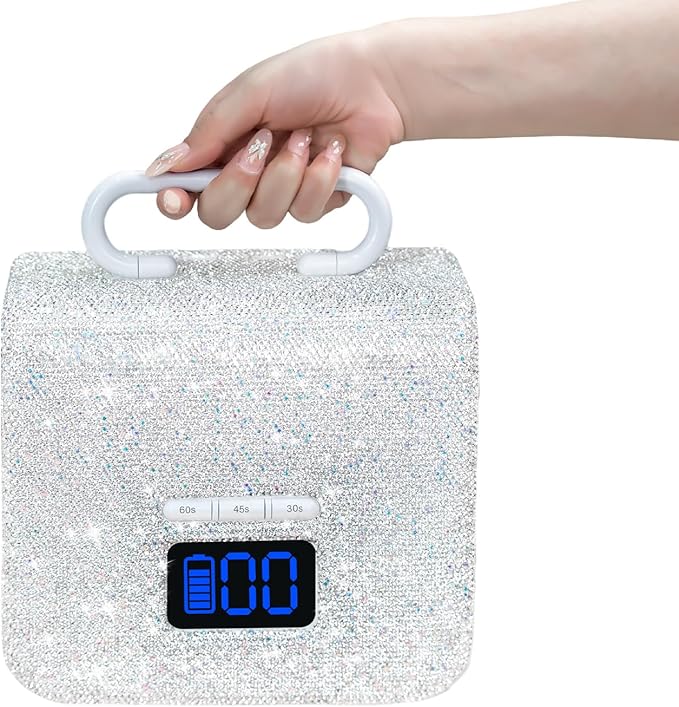220W UV LED Nail Lamp, UV Light for Gel Nails, Wireless Rechargeable Professional Curing Lamp, with Portable Handle and Sparkly Rhinestones, LCD Display, Easy to Carry for Salon & Home