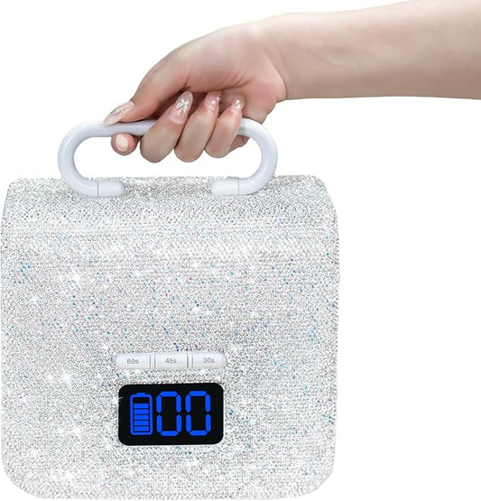 220W UV LED Nail Lamp, UV Light for Gel Nails, Wireless Rechargeable Professional Curing Lamp, with Portable Handle and Sparkly Rhinestones, LCD Display, Easy to Carry for Salon & Home