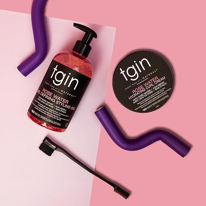 tgin Rose Water Hydrating Curl Cream 12 oz & tgin Rose Water Hydrating Styling Lotion 8 oz, for Curly, Coily and Wavy Hair, (Set)