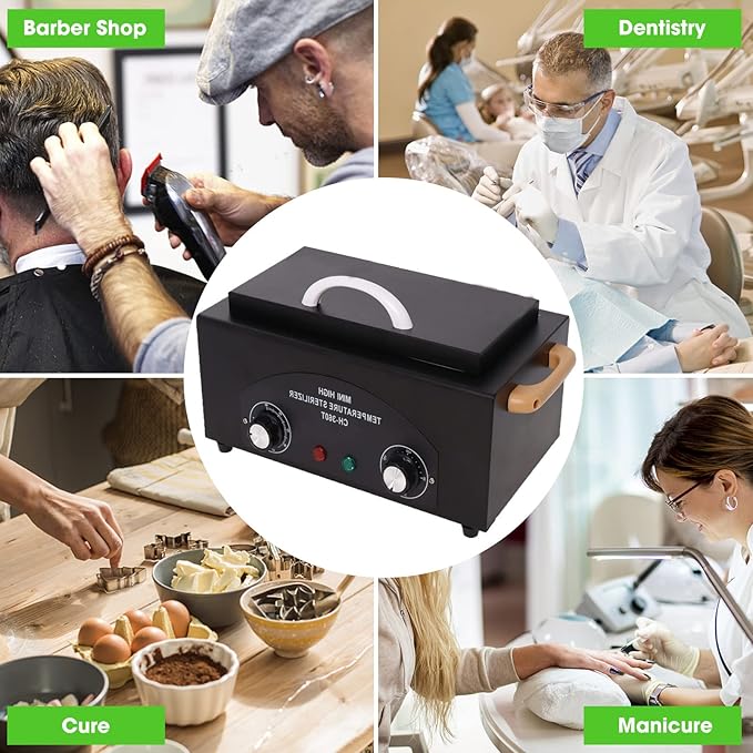 Sterilizer for Nail Tools 1.5L 110V 300W High Temperature Metal Clean Box with Adjustable Timer Temperature Sterilizer Cabinet for Manicure SPA Salon Metal Hairdressing Tool Equipment(black)