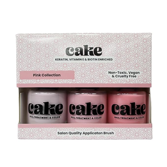 CAKE Non Toxic Nail Polish - 3 Pack - Nail Strengthener and Growth, Nail Repair for Damaged Nails, Natural Nail Polish, Quick Dry, Long Lasting (Pink Collection)