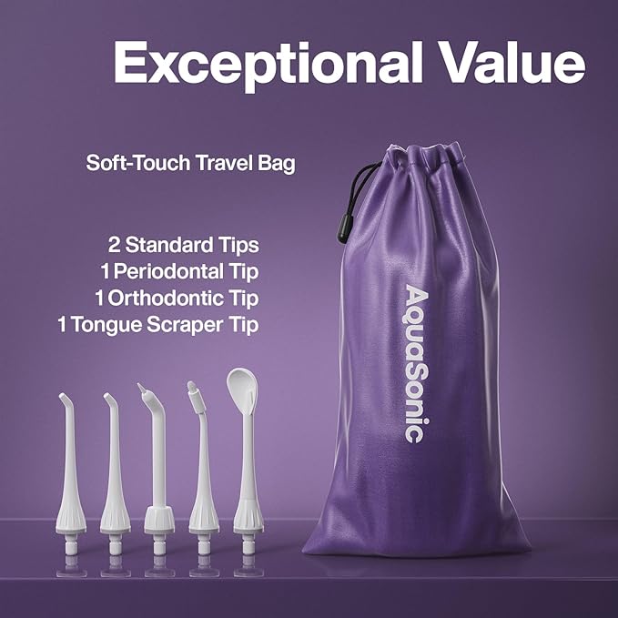 AquaSonic Water Flosser - Cordless Rechargeable Water Flossers for Teeth Cleaning - Waterproof Aqua Flosser, Portable Oral Irrigator for Dental Cleaning with 5 Jet Tips – Braces Home Travel