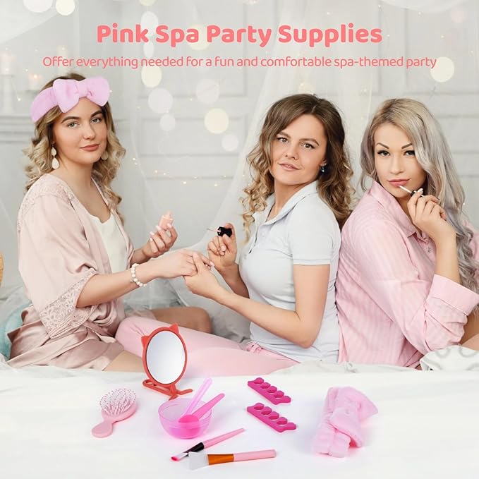 64 Pcs Kids Foot Spa Kit for Girl Spa Party with Pink Washbasin Salon Towels Nail Kit for DIY Manicure, Sleepover Party Favors for Little Ones, Foot Care Kit (Pink2)