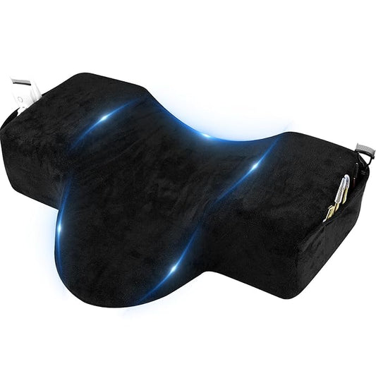 IMENE Lash Pillow for Lash Extensions- Memory Foam Lash Pillow with Neck and Back Support, Ergonomic lash Bed Pillow with Velvet Pillowcase and Lash Organizer Pockets （Black）