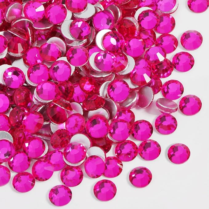 Beadsland 1440pcs Flat Back Crystal Rhinestones Round Gems for Nail Art and Craft Glue Fix, Hot Pink, SS16, 3.8-4.0mm