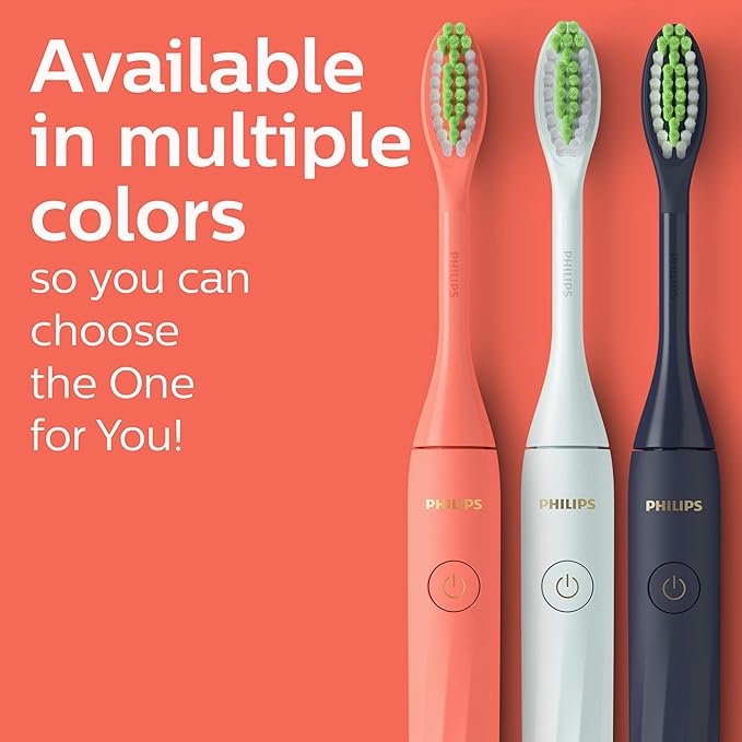 Philips One by Sonicare Battery Toothbrush, Brush Head Bundle, Miami Coral, BD1001/AZ