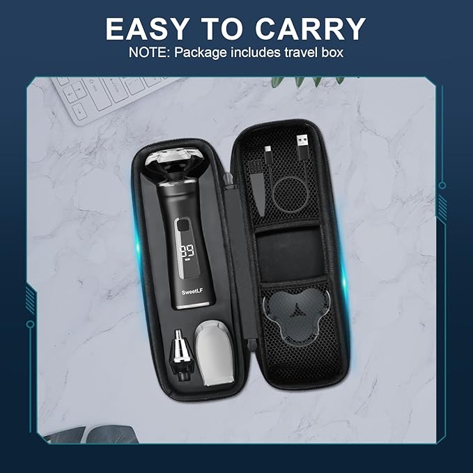 Electric Razor for Men with Travel Case, SweetLF 100% Waterproof Electric Shaver,Wet Dry Shaving/Rechargeable/Sideburns/Trimmer/Nose Trimmer/Type C Charging Cable