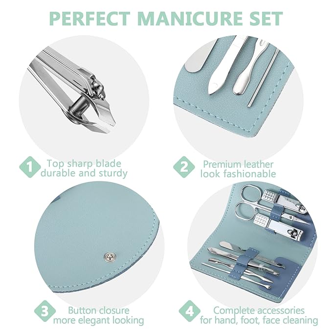 12 Set Manicure Set Bulk Mini Manicure Nail Clipper Kit 7 in 1 Stainless Steel Professional Nail Care Pedicure with Travel Portable Bag Grooming Kits for Women Men Home(Multi Color)