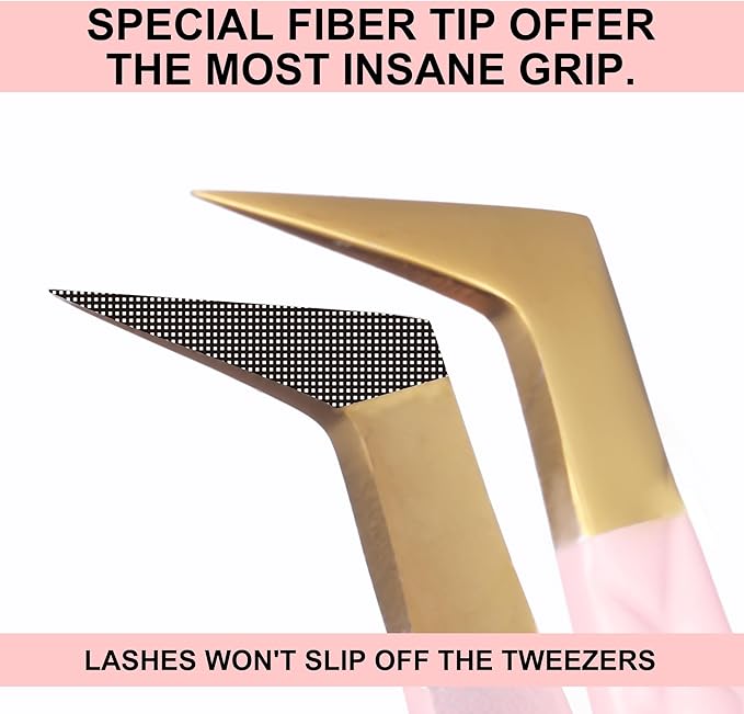 Fiber Tip Lash Tweezers For Eyelash Extension 4 Pcs Tweezers Professional Artist Tech Work Kit Tools,Best Volume Eyelash Lashes Extensions Precision Supplies Volume Boot 90 45 Degree(Pink)