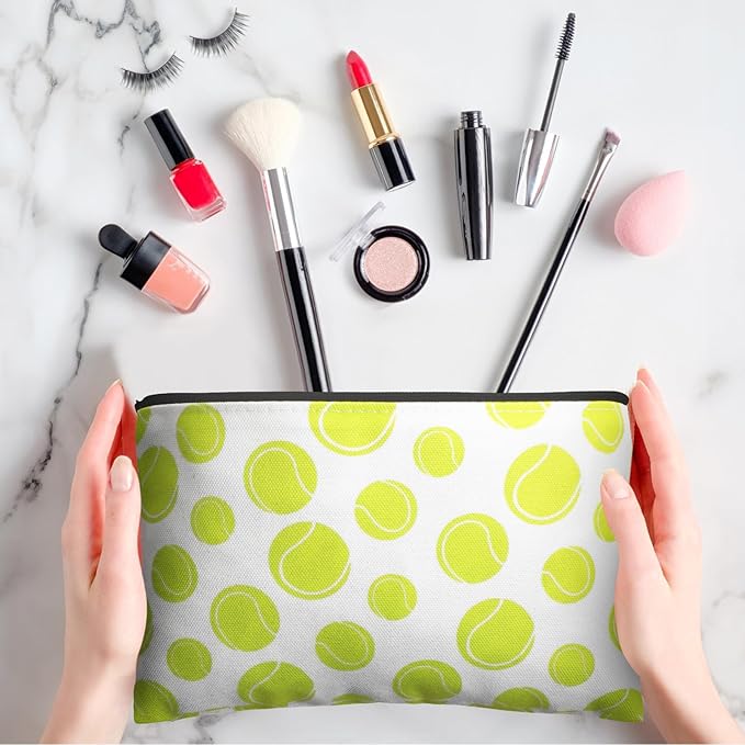 Eccliy 20 Pcs Tennis Makeup Bags Bulk Sport Team Gifts Tennis Cosmetic Bag Accessories for Women Toiletry Zipper Pouch Travel Canvas Gifts Stuff for Party Team Players Lover