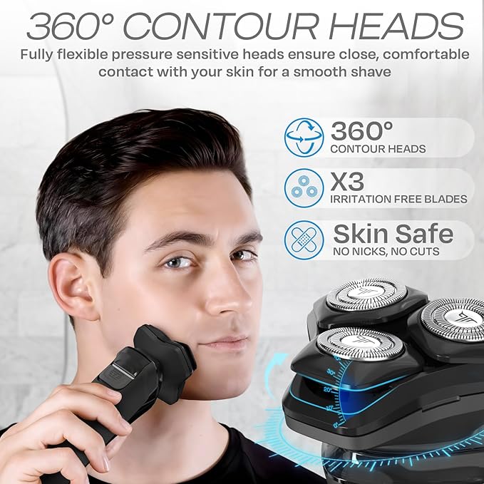 HUMMINGBIRD MK8 Premium Rotary Face Shaver, Rechargeable Wet & Dry Electric Shaver with Pop-up Trimmer, Electric Razor for Men, Waterproof, Cordless USB-C Rechargeable, LED Display, Travel Case