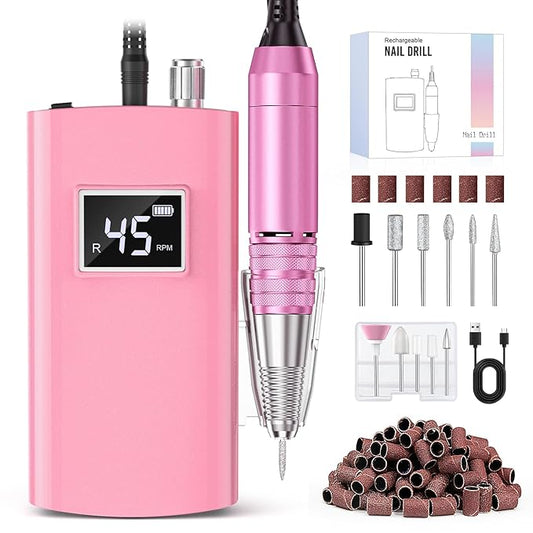 Beloving Portable Nail Drill Professional, 45000RPM Rechargeable Nail Drill Electric File Machine for Acrylic Gel Polish Remover, Cordless Nail Kit for Manicure Pedicure with 11 Bits for Salon Home