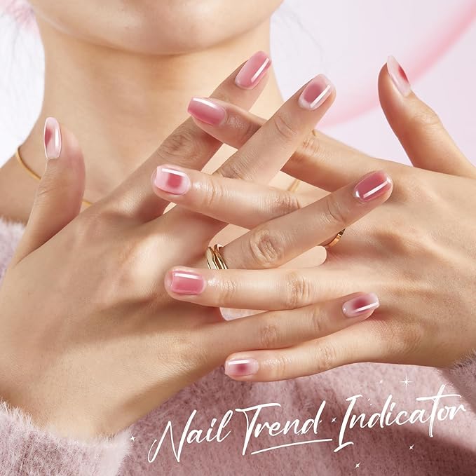 Modelones Jelly Gel Nail Polish Kit with U V Light, Sheer Pink Nude Red Manicure Set with Base Top Coat Pearl Chrome Powder 4 Colors Spring Gel Mini Salon Nail Art Starter Gift for Women Girls