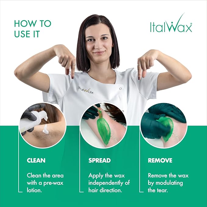 Italwax Top Line Emerald - 750g / 1.65lb - Hard wax beads for hair removal - Scent free - Synthetic formulation ideal for sensitive skins - Recommended for the Bikini Area and Armpits