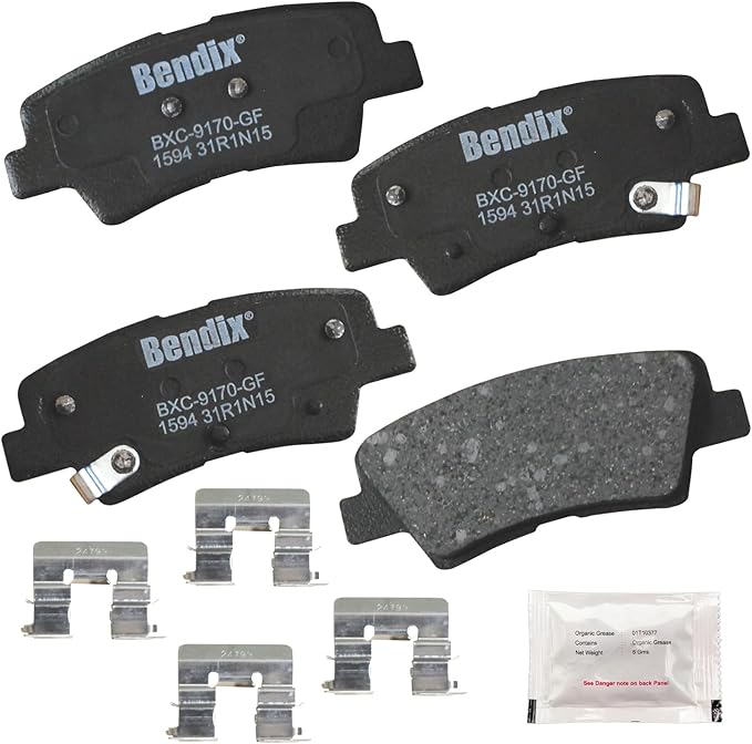 Bendix Priority1 CFC1594 Ceramic Rear Brake Pads for Select Models Hyundai Elantra GT, Sonata, Veloster, Kia Cadenza, Forte, Forte5, Forte Koup, Soul EV