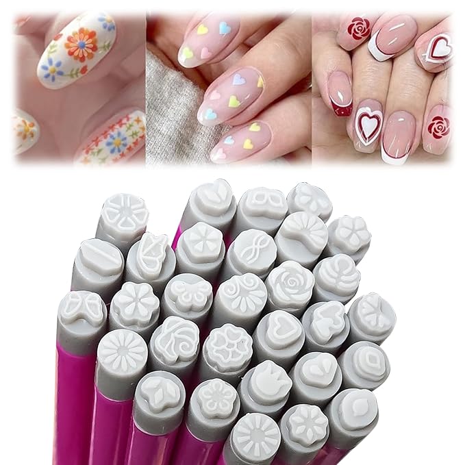 30PCS Nail Art Stamp Pen Set Nail Flower Butterfly Design Stamping Pens 3s Quick Nail Design Tools with Different Patterns, For Beginner DIY Salon Manicure