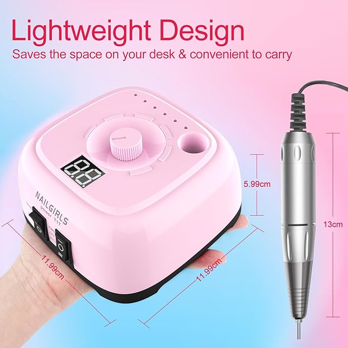 Nail Drill Machine，Professional Electric Nail File Set 35000RPM Nail File Drill Acrylic Nails Kit for Manicure Gel Nail Polish Remover (Pink)