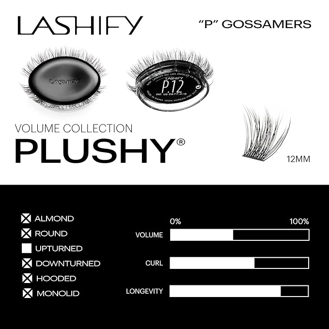 Lashify Plushy 12mm Gossamer Lashes in Black, Easy DIY False Lashes for a Voluminous Yet Still Natural Look