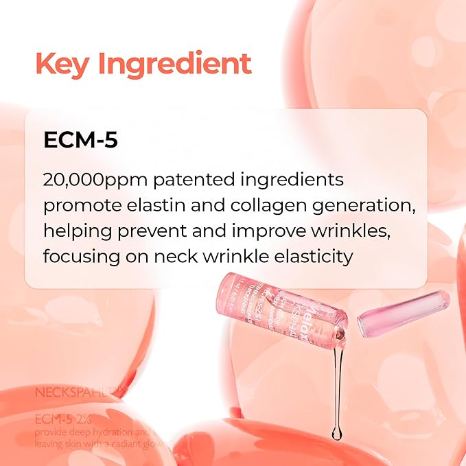 Necksphalt Neck ECM Barrier Ampoule for Anti-Aging Neck Skin, Tightening and Wrinkles for an Even Skin Tone and Neck Lift, 1.5ml*10ea