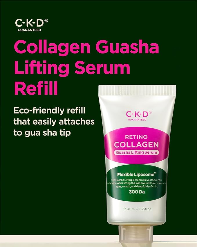 CKD Retino Collagen Guasha Face Serum [Refill] - Lifting Serum for Firming, Tightening, Anti-Aging, and Hydrating. Stainless Steel Roller. Korean Skin Care. 1.35 fl oz