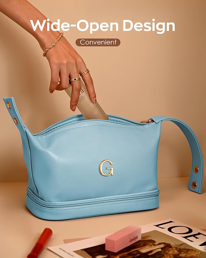 Gifts for Women - 30th 40th 50th 60th 70th Birthday Gifts, Personalized Makeup Bag with Handle, Initial Double Layer Cosmetic Bag with Makeup Brush Organizer, Gifts for Friends Female